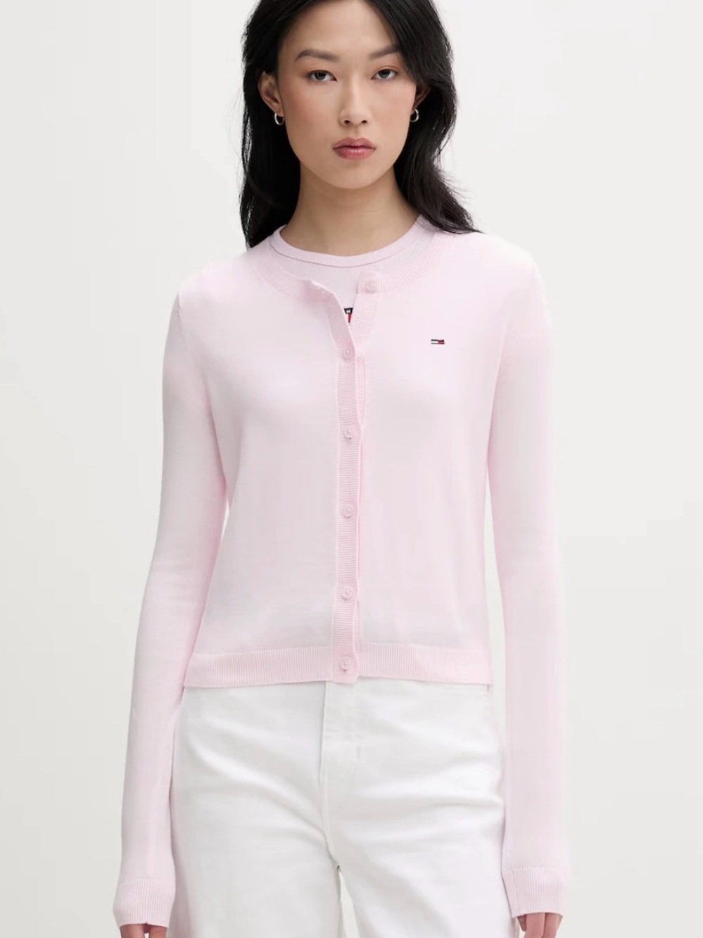 Tommy Hilfiger Light Pink Button-Up Crewneck Cardigan